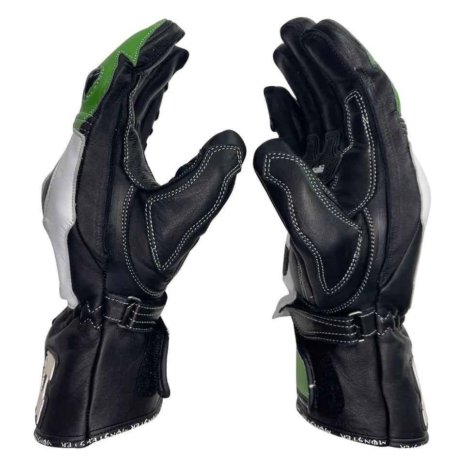Kawasaki Ninja racing leather motorcycle gloves palm view