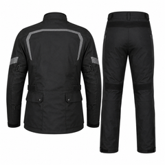 Sentinel touring textile motorcycle riding suit black back view with CE armor