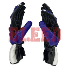 Suzuki GSX-R blue motorcycle leather racing gloves pro detail view