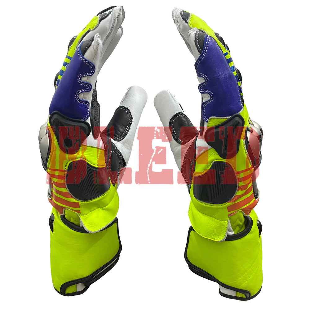 Valentino Rossi premium motorcycle leather racing gloves palm view