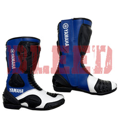 Yamaha motorbike leather riding biker boots back view