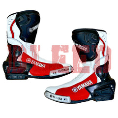 Yamaha MotoGP motorcycle leather racing boots front view