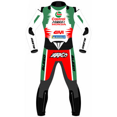 Johann Zarco Honda Castrol LCR 2024 MotoGP leather racing suit detail view